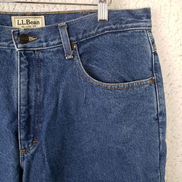 LL Bean Relaxed Fit Flannel Fleece Lined Jeans Men's 36x30 Blue - Picture 4 of 11